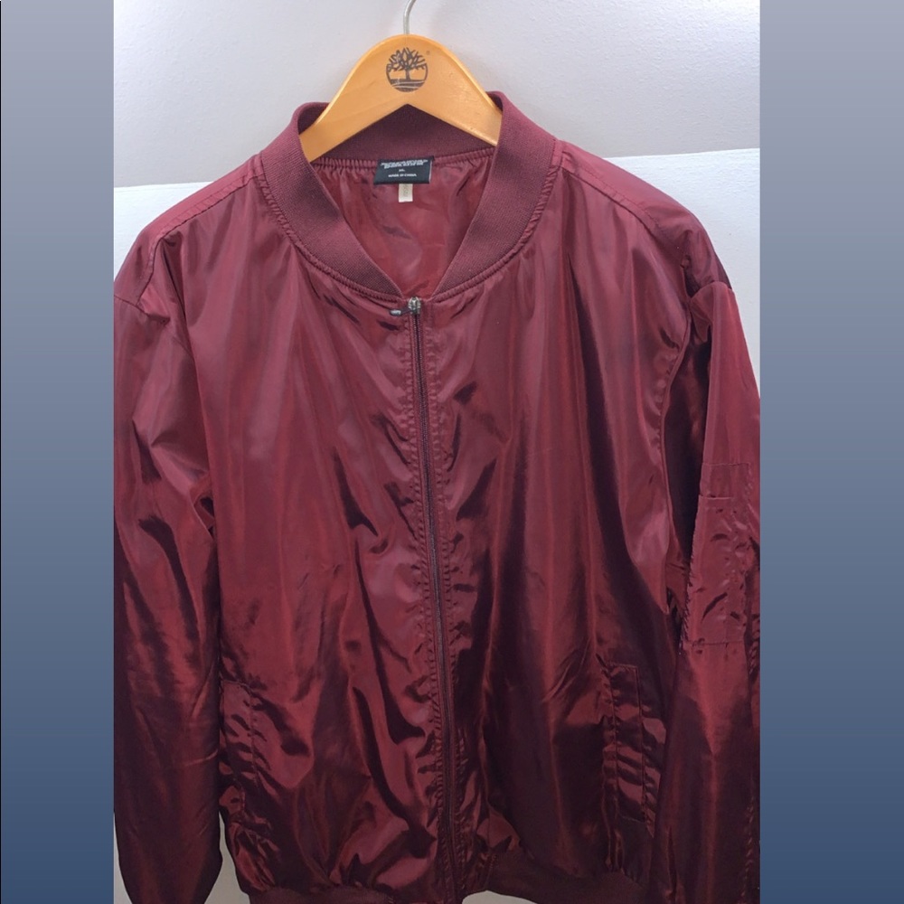 A Burgundy Forever 21 Bomber Jacket
